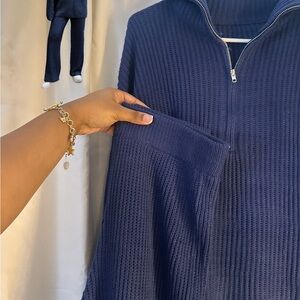 Navy Blue Half-Zip Sweater Pants Set